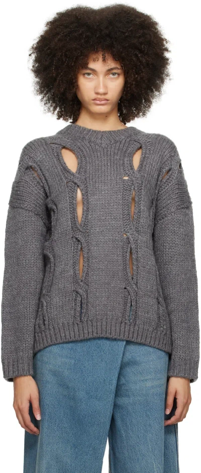 Open Yy Gray & Off-white Cutout Sweater