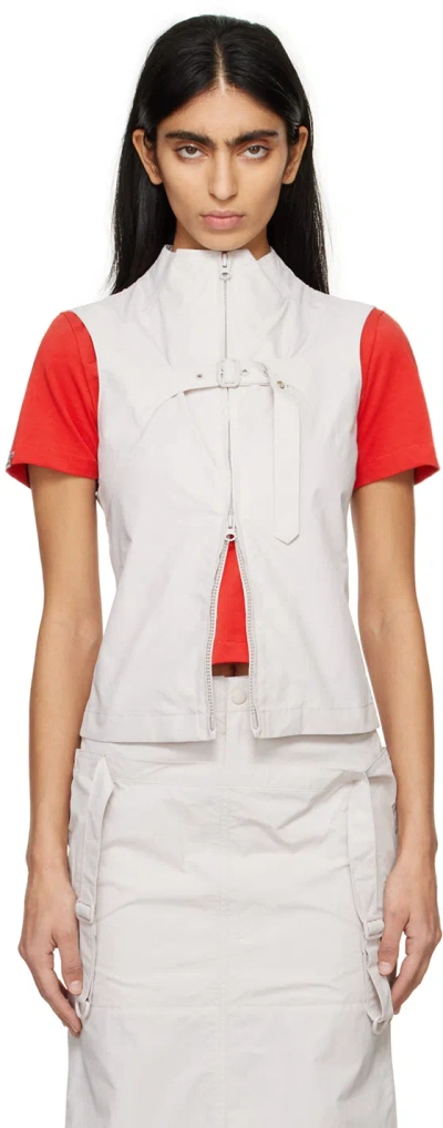 Open Yy Stand-collar Vest In Gray