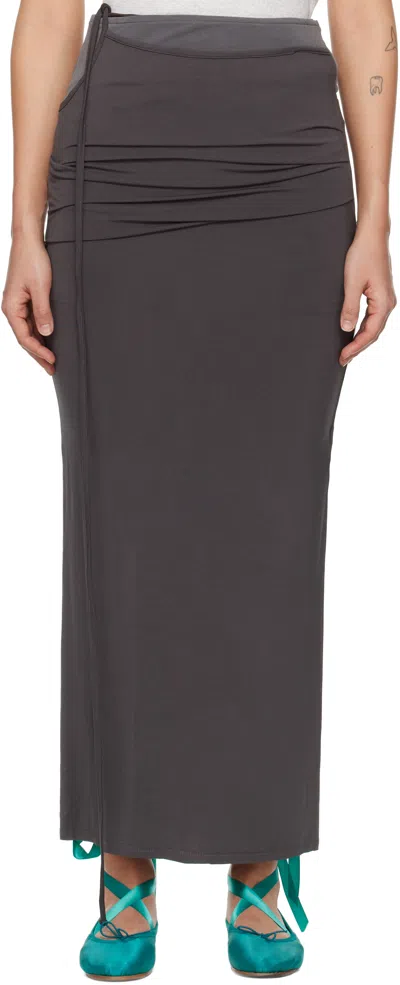 Open Yy Gray Contrast Trim Maxi Skirt In Charcoal