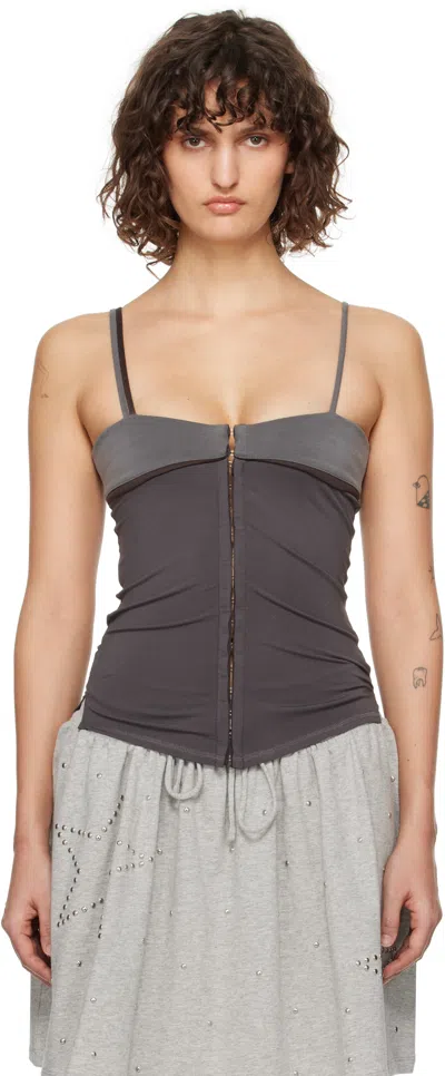 Open Yy Gray Contrast Trim Tank Top In Charcoal