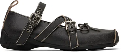 Open Yy Gray Cross Buckle Ballerina Flats