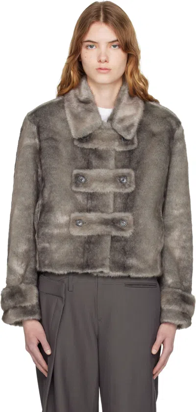 Open Yy Gray Faux Fur Tab Toggle Jacket In Black