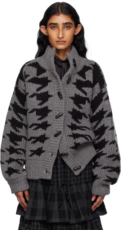 Open Yy Gray Hound's Tooth Star Cowichan Cardigan