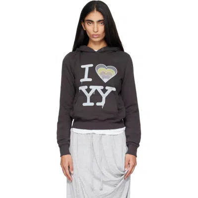 Open Yy Gray 'i Love Yy' Hoodie In Charcoal