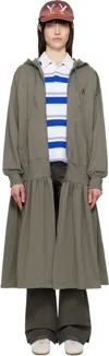Open Yy Gray Jersey Shirring Hoodie Midi Dress In Gray