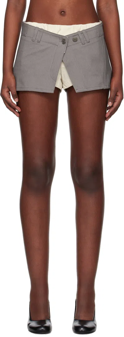 Open Yy Gray Layered Boxer Short Miniskirt In Warm Gray