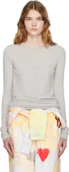 Open Yy Buttoned Layered T-shirt In Gray