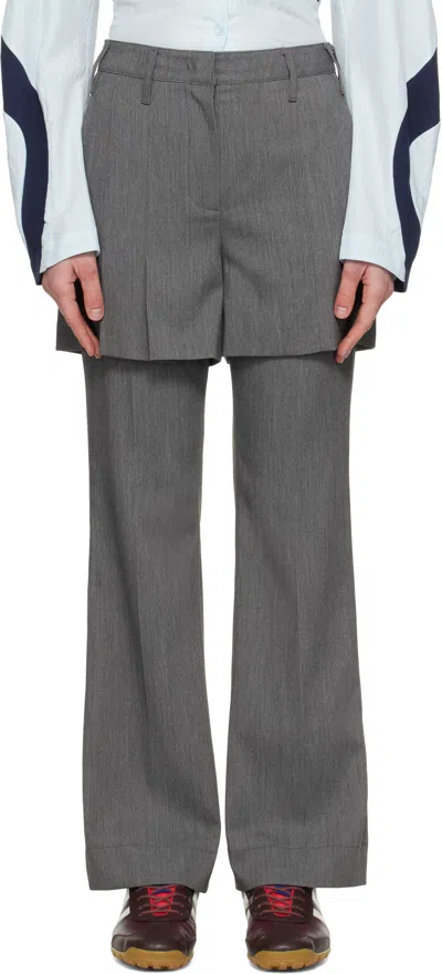 Open Yy Gray Overlay Trousers