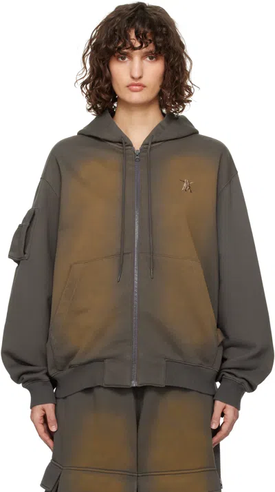 Open Yy Gray Pocket Washed Box Hoodie In Charcoal