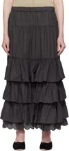 Open Yy Gray Rolled Waist Tiered Midi Skirt In Charcoal