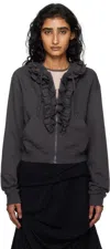 Open Yy Gray Ruffle Hoodie In Blue