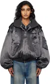 Open Yy Gray Satin Cargo Bomber Jacket In Gray