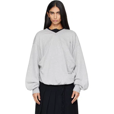 Open Yy Gray Slouchy V-neck Sweatshirt
