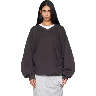 Open Yy Gray Slouchy V-neck Sweatshirt