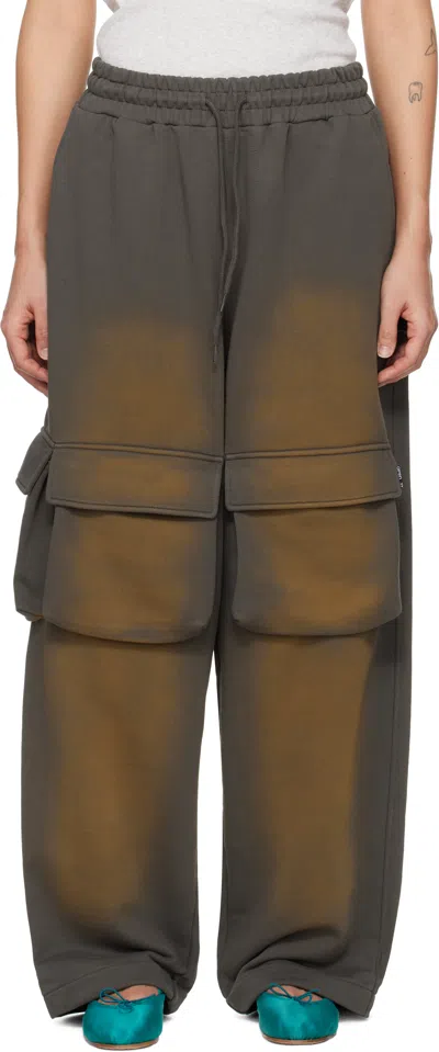 Open Yy Gray Washed Pocket Baggy Sweatpants In Charcoal