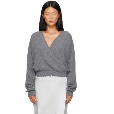 Open Yy グレー ウール クリスクロス ラップ ニット セーター In Gray