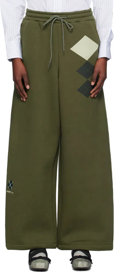 Open Yy Green Argyle Wide Sweatpants In Khaki
