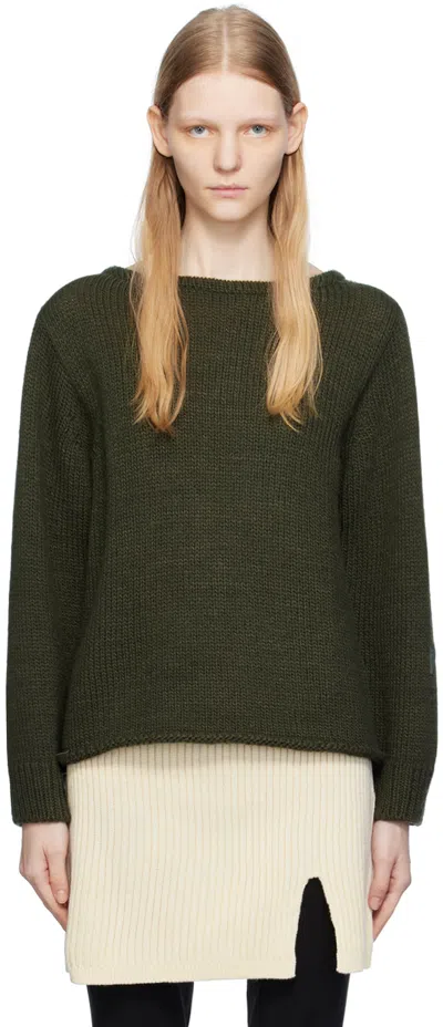 Open Yy Green Boat Neck Sweater In Dark Green
