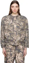 Open Yy Green Camouflage Bomber Jacket In Khaki