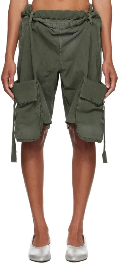 Open Yy Green Rolled Waist Shorts In Khaki