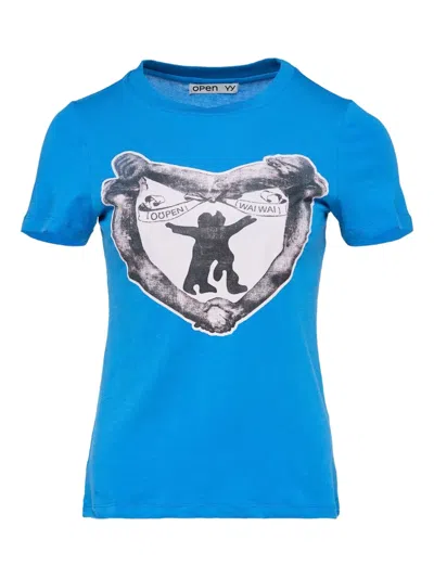 Open Yy Heart-print T-shirt In Blue