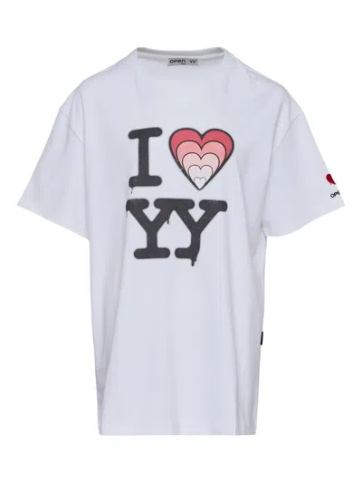 Open Yy Heart-print T-shirt In White