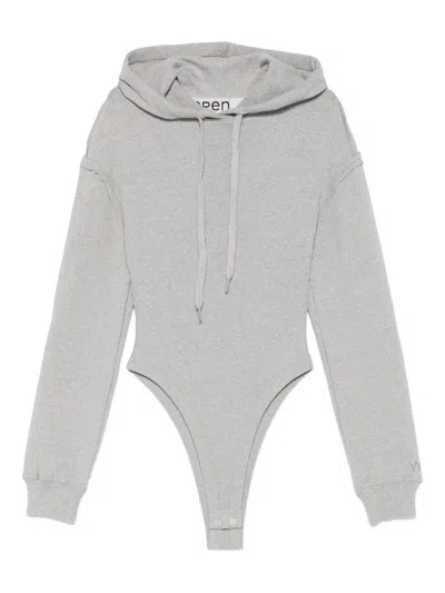 Open Yy Hooded Bodysuit In Gray