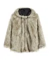 Open Yy Hooded Reversible Faux Fur Jacket In Neutral