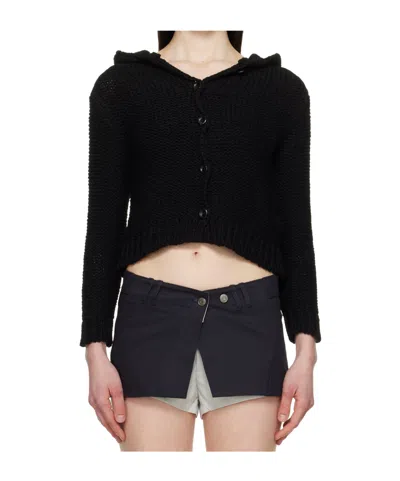 Open Yy Hooded Thick Cardigan In Black