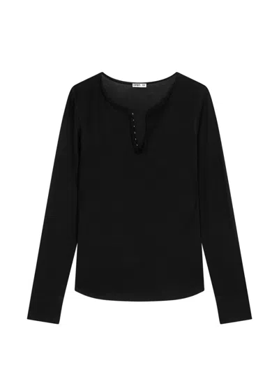 Open Yy Hook Henley Long-sleeve Top In Black