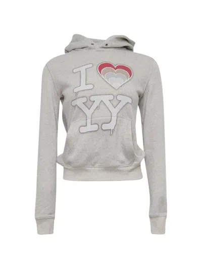 Open Yy I Love Yy Logo-print Cotton Hoodie In Gray