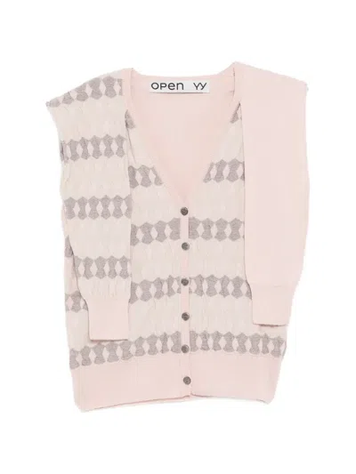 Open Yy Pink Jacquard Sleeve Layered Cardigan Vest