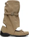 Open Yy Khaki Ballet Flat Cut-out Boots In Khaki