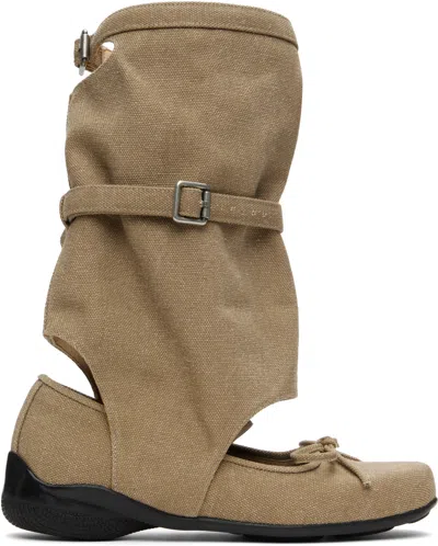 Open Yy Khaki Ballet Flat Cut-out Boots