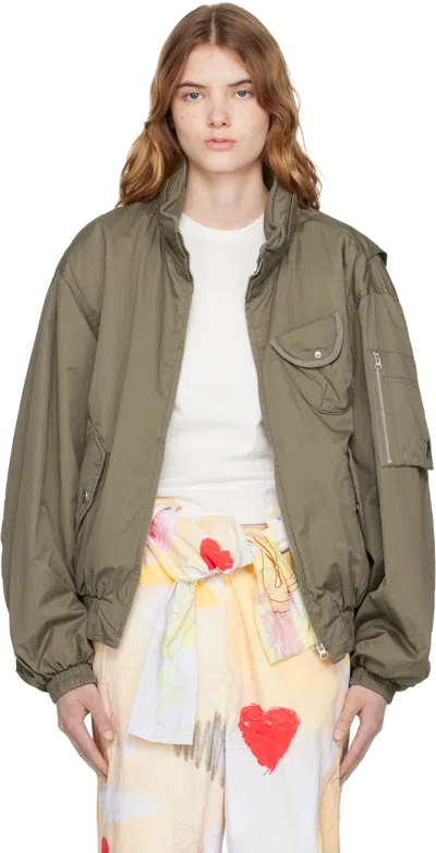 Open Yy Khaki Cotton Cargo Bomber Jacket In Brown