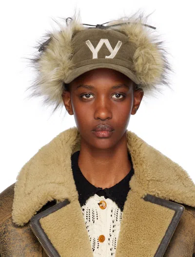 Open Yy Khaki Faux Fur Corduroy Earflap Cap