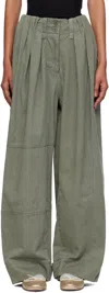 Open Yy Khaki Full Gather Trousers In Green