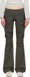 Open Yy Khaki Gathered Bootcut Trousers In Khaki