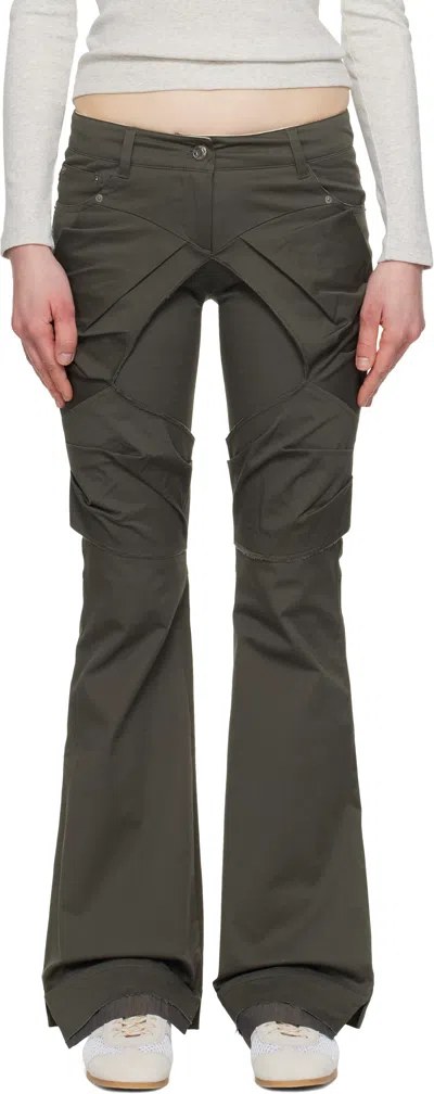 Open Yy Khaki Gathered Bootcut Trousers