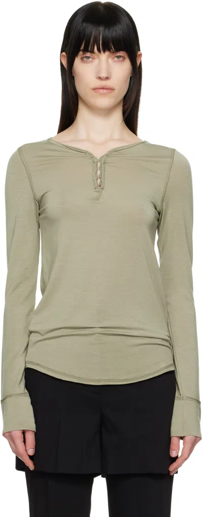 Open Yy Khaki Hook Long Sleeve Henley