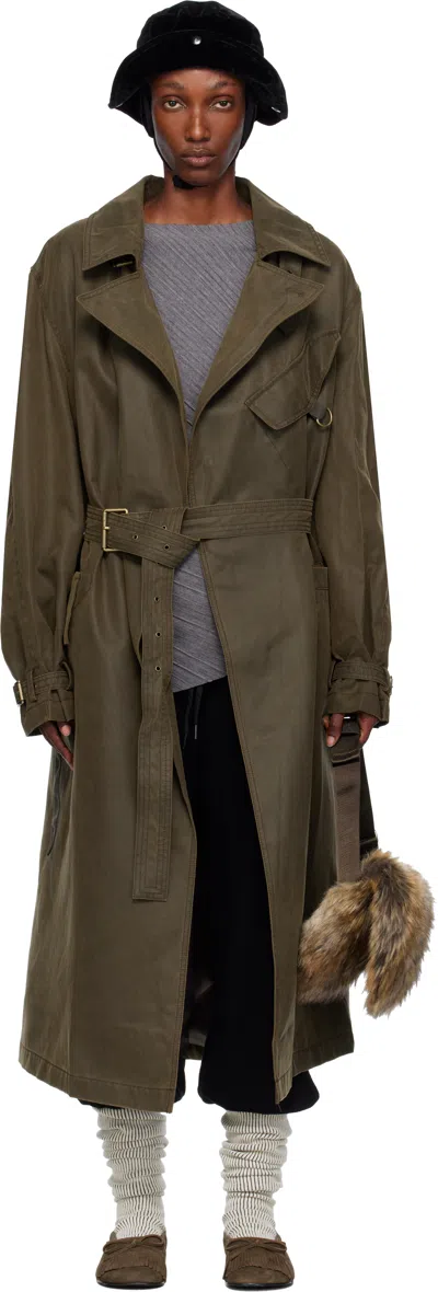 Open Yy Khaki Motorcycle Maxi Trench Coat In Brown