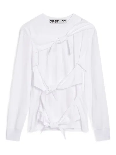 Open Yy Knotted Long-sleeve T-shirt In White