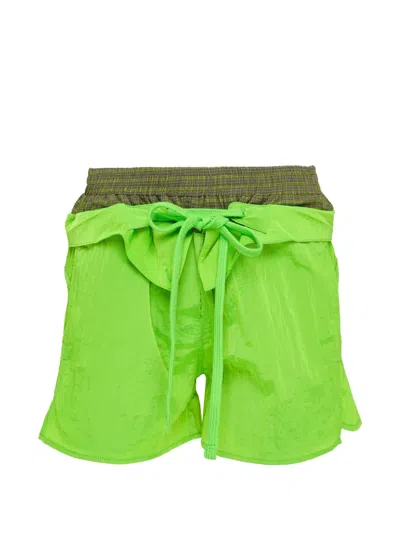 Open Yy Layered Color-block Shorts In Green