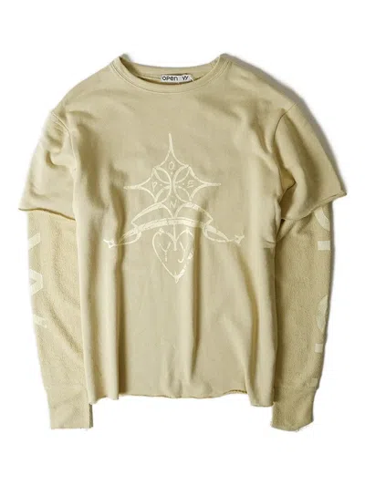 Open Yy Layered Graphic-emblem T-shirt In Yellow