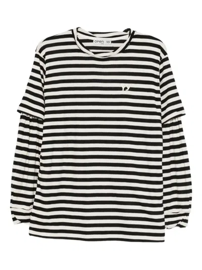 Open Yy Layered Striped T-shirt In Black