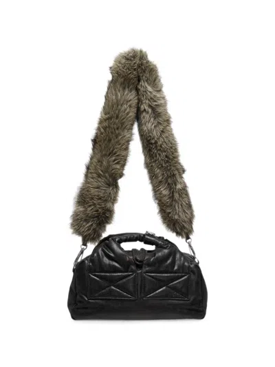 Open Yy Leather Tote Bag In Black