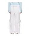 Open Yy White Linen Cargo Pants In White