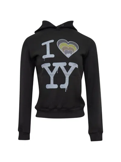 Open Yy Logo-print Cotton Hoodie In Black