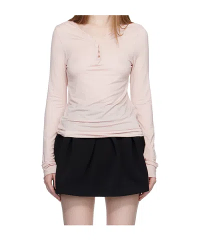 Open Yy Long-sleeved Henley Shirt In Pink