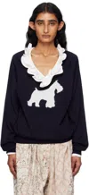 Open Yy Navy Dog Graphic Knit Sweater In Black